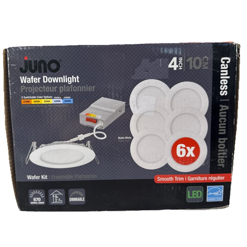Juno WF4 4 in. CCT Ultra Slim Canless LED White Recessed Light Trim (6 Pack)